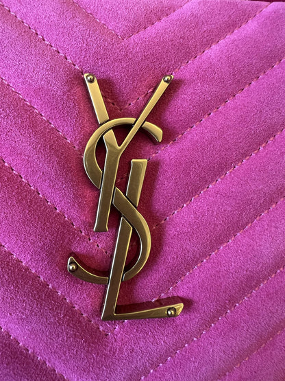 Saint Laurent  women lou camera bag in quilted suede and smooth leather-pink