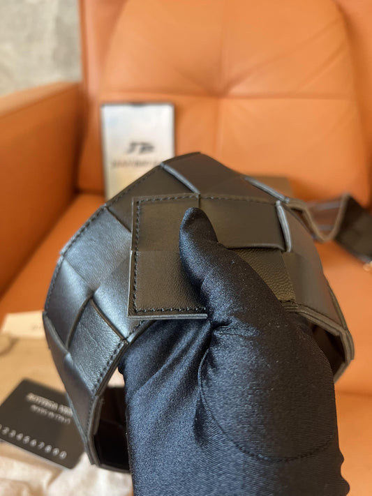 Bottega Veneta Black Intrecciato Belt with Gold-Tone Triangle Buckle