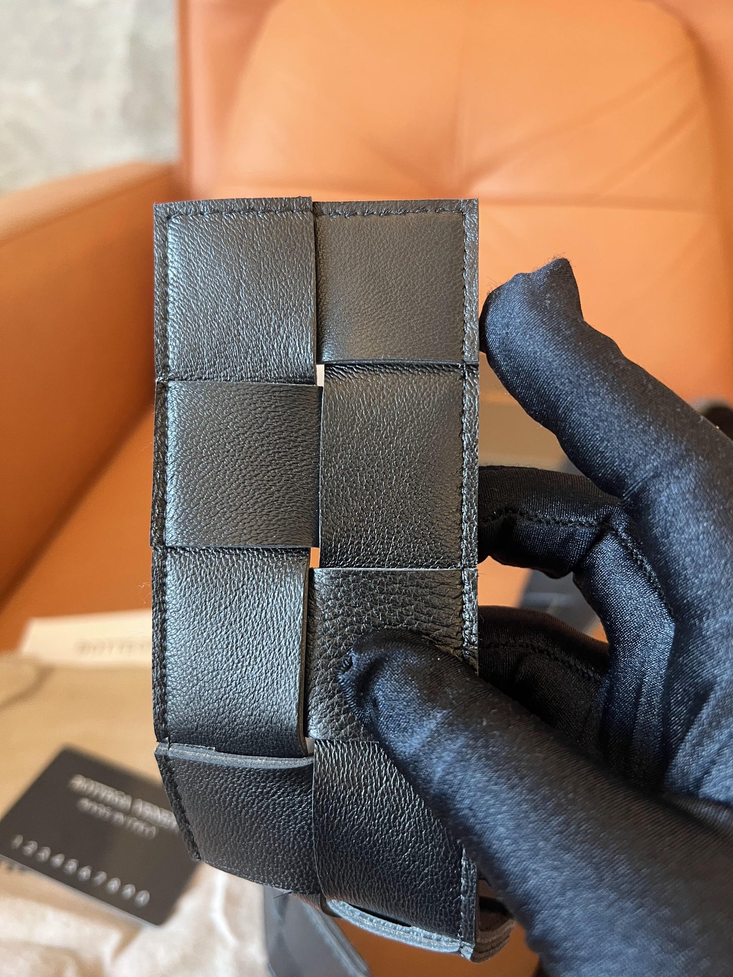 Bottega Veneta Black Intrecciato Belt with Gold-Tone Triangle Buckle