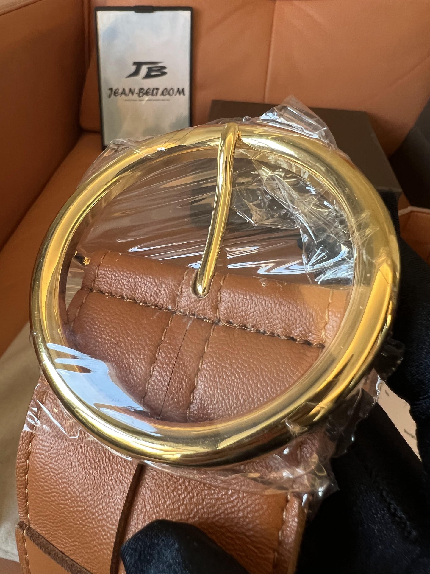 Bottega Veneta Tan Intrecciato Belt with Gold-Tone Circular Buckle