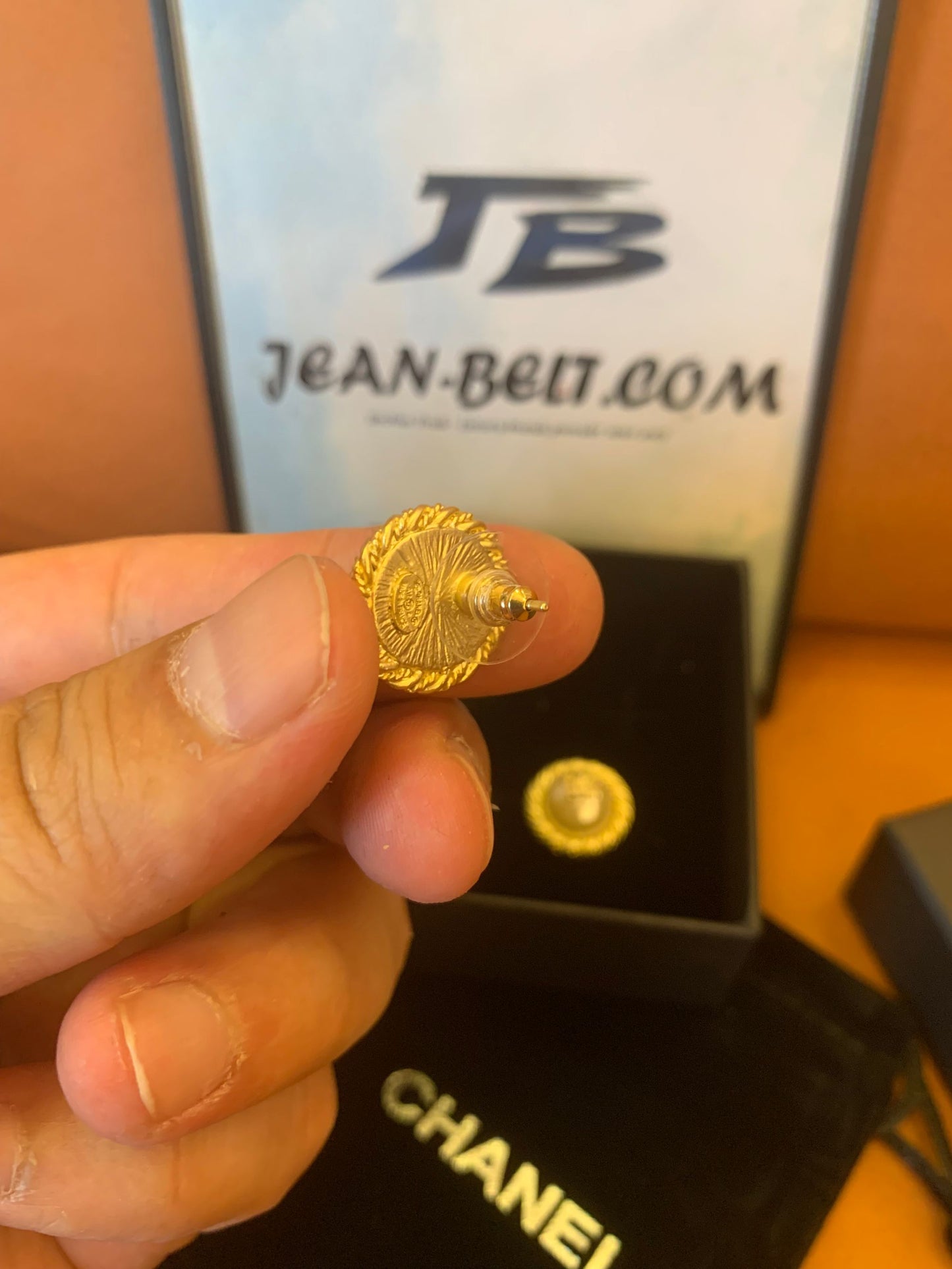 Chanel Pearl and Gold Stud Earrings with Crystal Accent