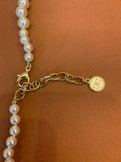 Chanel Pearl Necklace with Signature CC Pendant and Crystal