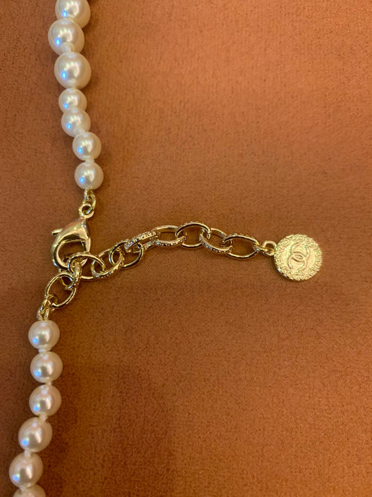 Chanel Pearl Necklace with Signature CC Pendant and Crystal