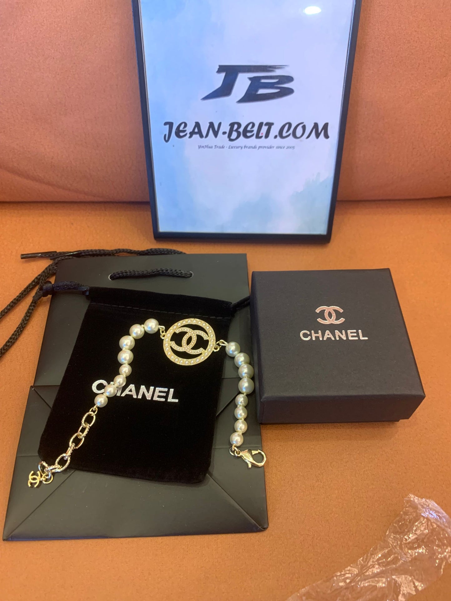 Chanel Pearl Bracelet with CC Crystal Pendant