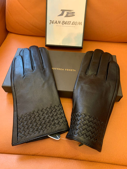 Guantes de cuero negro intrecciato de Bottega Veneta