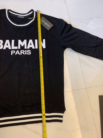 Balmain Paris Logo Sweatshirt – Black with White Striped Ribbing