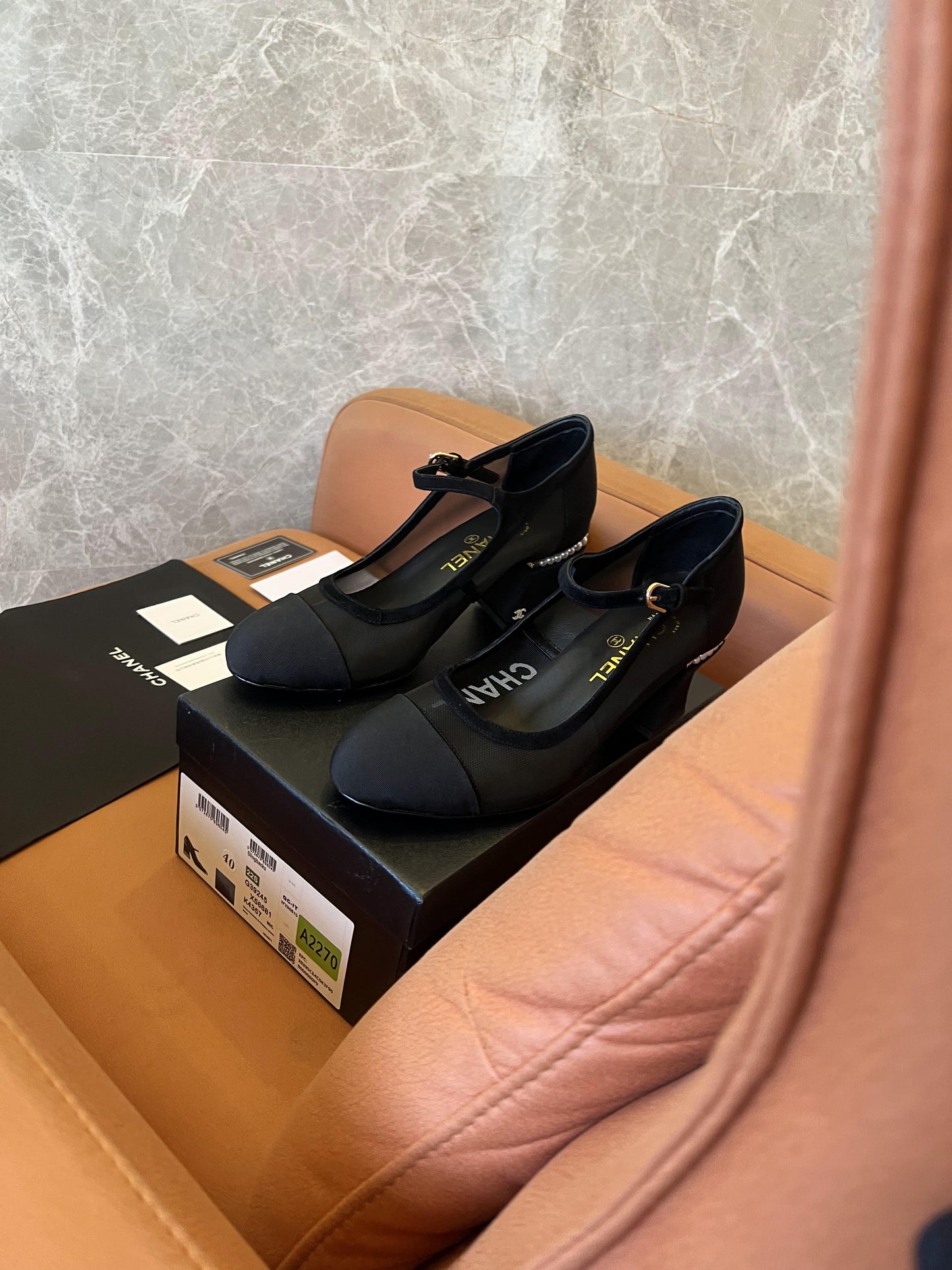 Chanel Black Mesh, Suede Calfskin, Grosgrain & Lmitation Pearls Pumps
