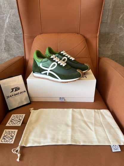 Zapatillas bajas verdes y marrones de Loewe×Paula's Ibiza Flow Runner de piel de becerro y nailon