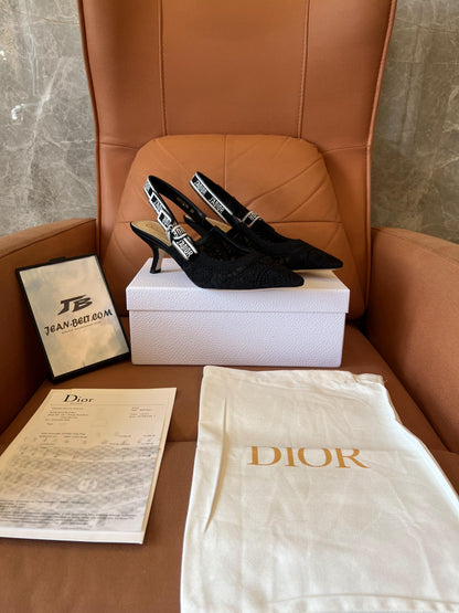 Zapatos de salón con tira trasera J'adior de encaje y malla negros de Christian Dior