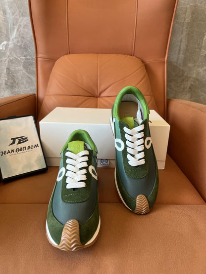 Zapatillas bajas verdes y marrones de Loewe×Paula's Ibiza Flow Runner de piel de becerro y nailon