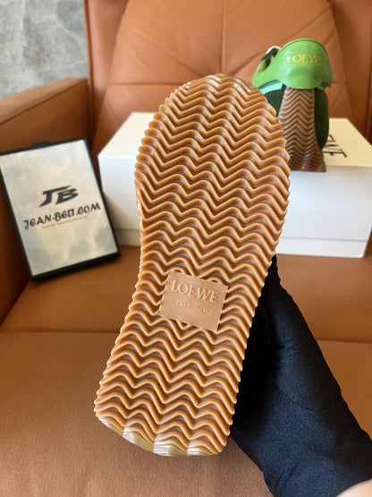 Zapatillas bajas verdes y marrones de Loewe×Paula's Ibiza Flow Runner de piel de becerro y nailon