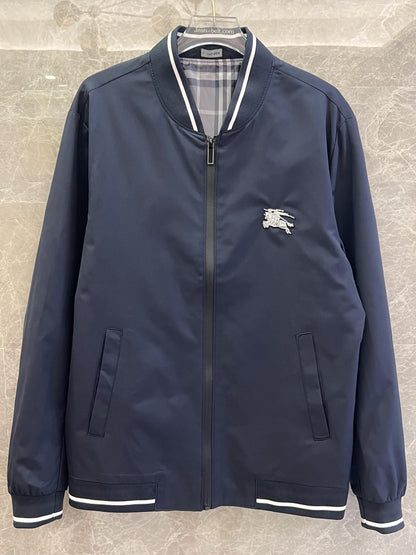 Burberry Men's Navy Bomber Jacket with Embroidered Logo