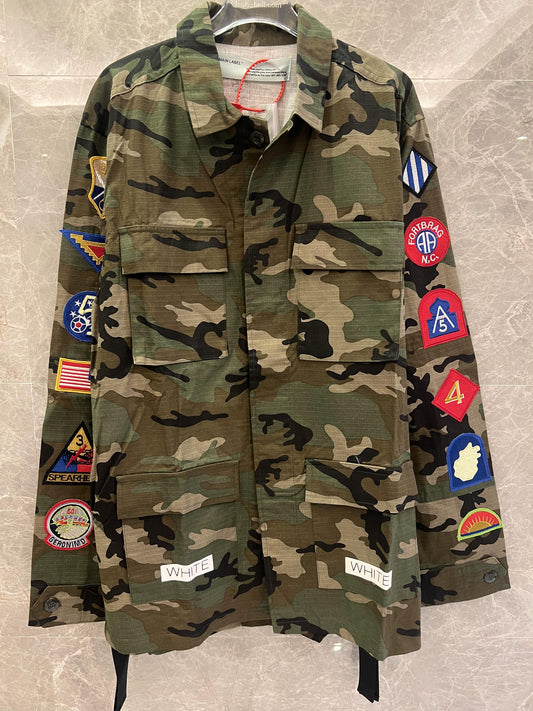 Off-White camouflage military patch jacket