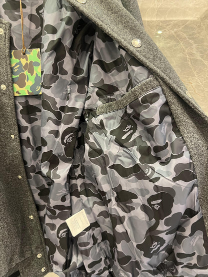 BAPE x UNDFTD Grey Wool Varsity Jacket