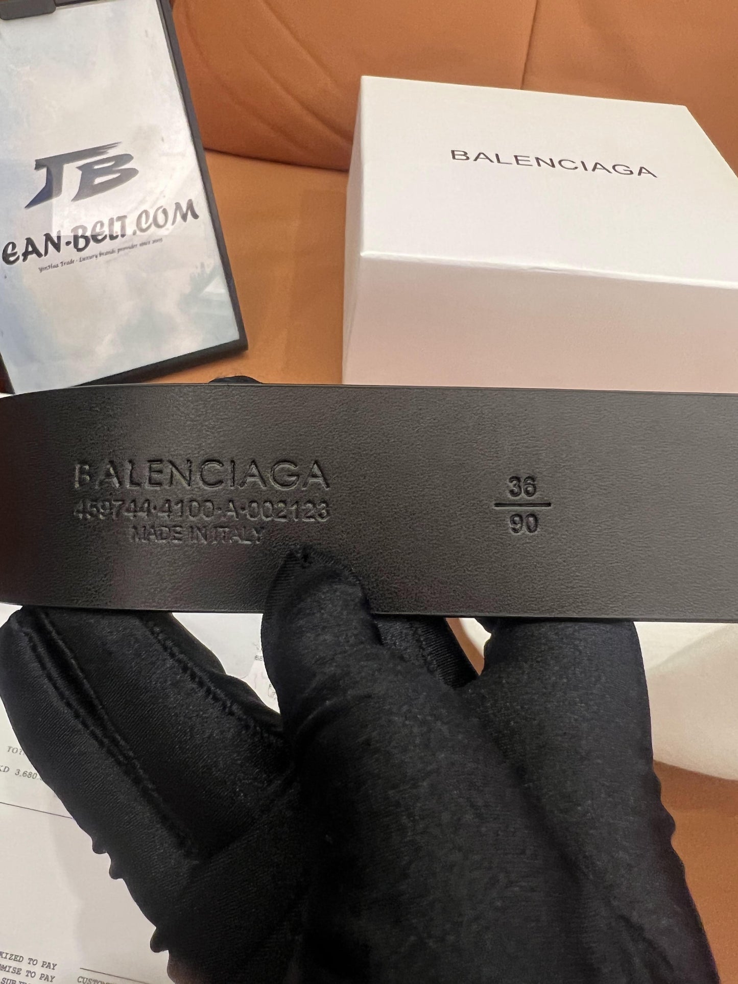 Balenciaga Black Leather Belt with Gold-Tone Buckle