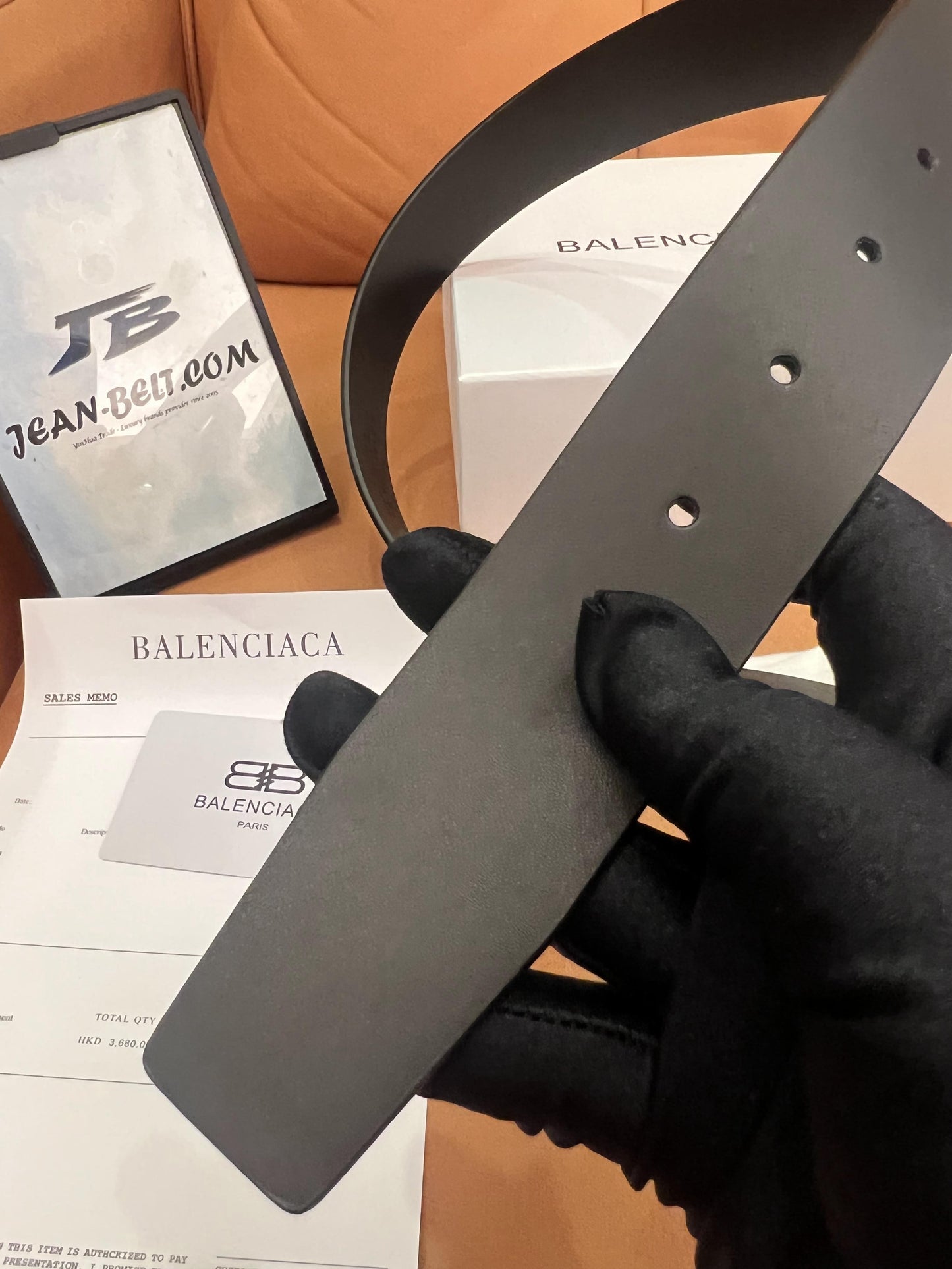 Balenciaga Black Leather Belt with Gold-Tone Buckle