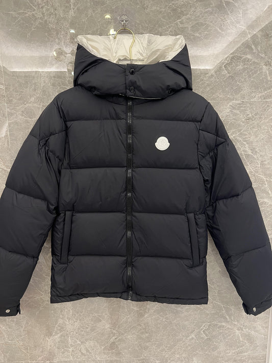 Moncler black puffer jacket with large back logo