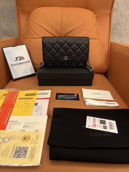 Bolso de mano Chanel WOC con cadena AP1450, color caviar negro