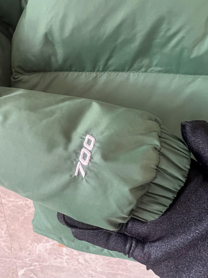 The North Face men's green down jacket