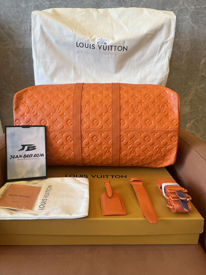 Bolsa de viagem Louis Vuitton Keepall Bandouliere 50 laranja para fim de semana