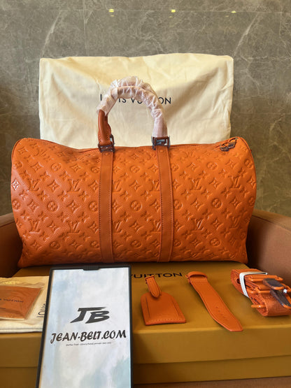 Bolsa de viagem Louis Vuitton Keepall Bandouliere 50 laranja para fim de semana