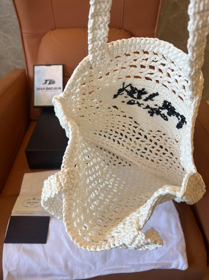 Bolso tote Prada de rafia, tejido abierto blanco
