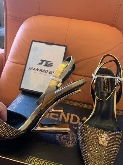 Versace medusa  women's  rhinestone diamond leather buckle pointedhigh heel
