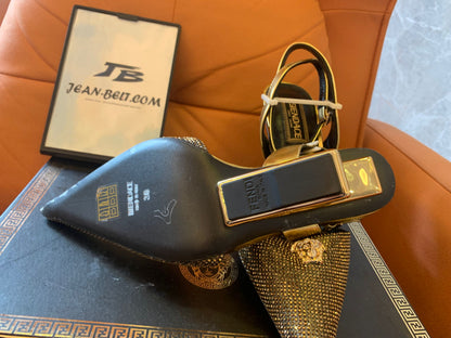 Versace medusa  women's  rhinestone diamond leather buckle pointedhigh heel