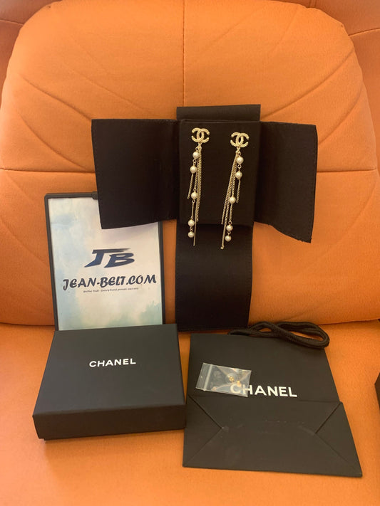 Chanel Dangle Earrings with CC Logo and Pearl Accents