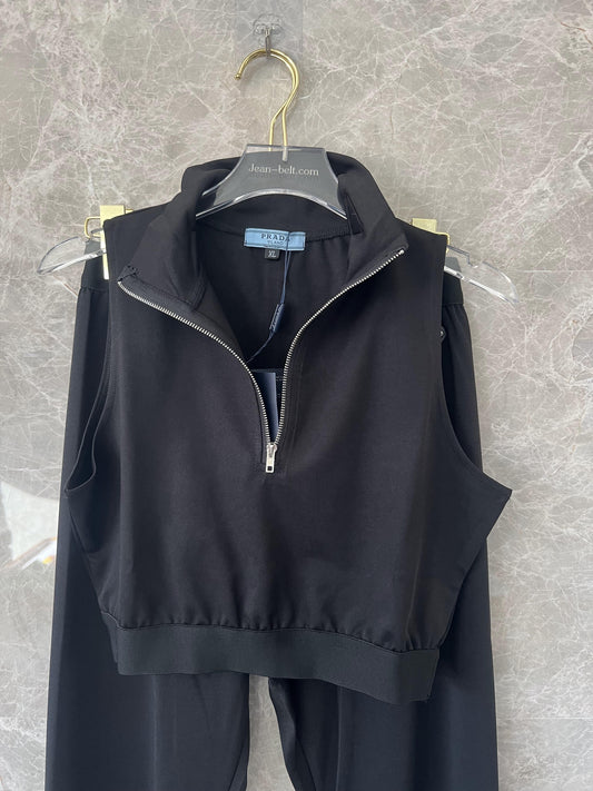 Conjunto deportivo negro de cuello alto y cremallera para mujer de Prada