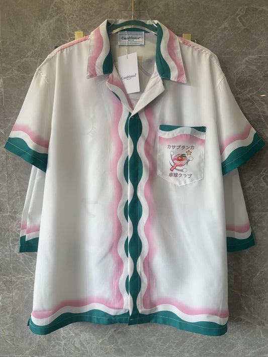 Casablanca White and Multicolor Silk Shirt and Shorts Set