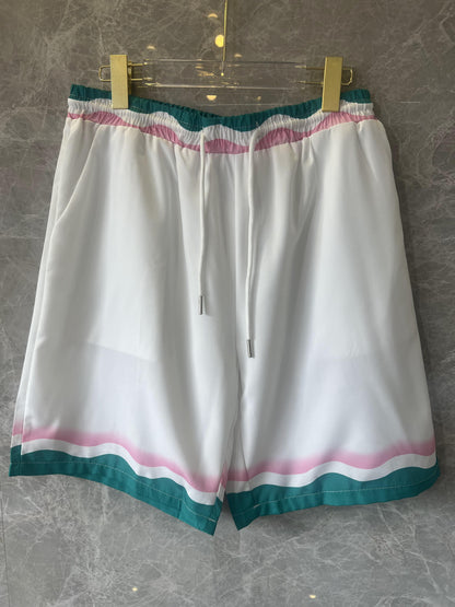 Conjunto de camisa y pantalón corto de seda blanca y multicolor de Casablanca