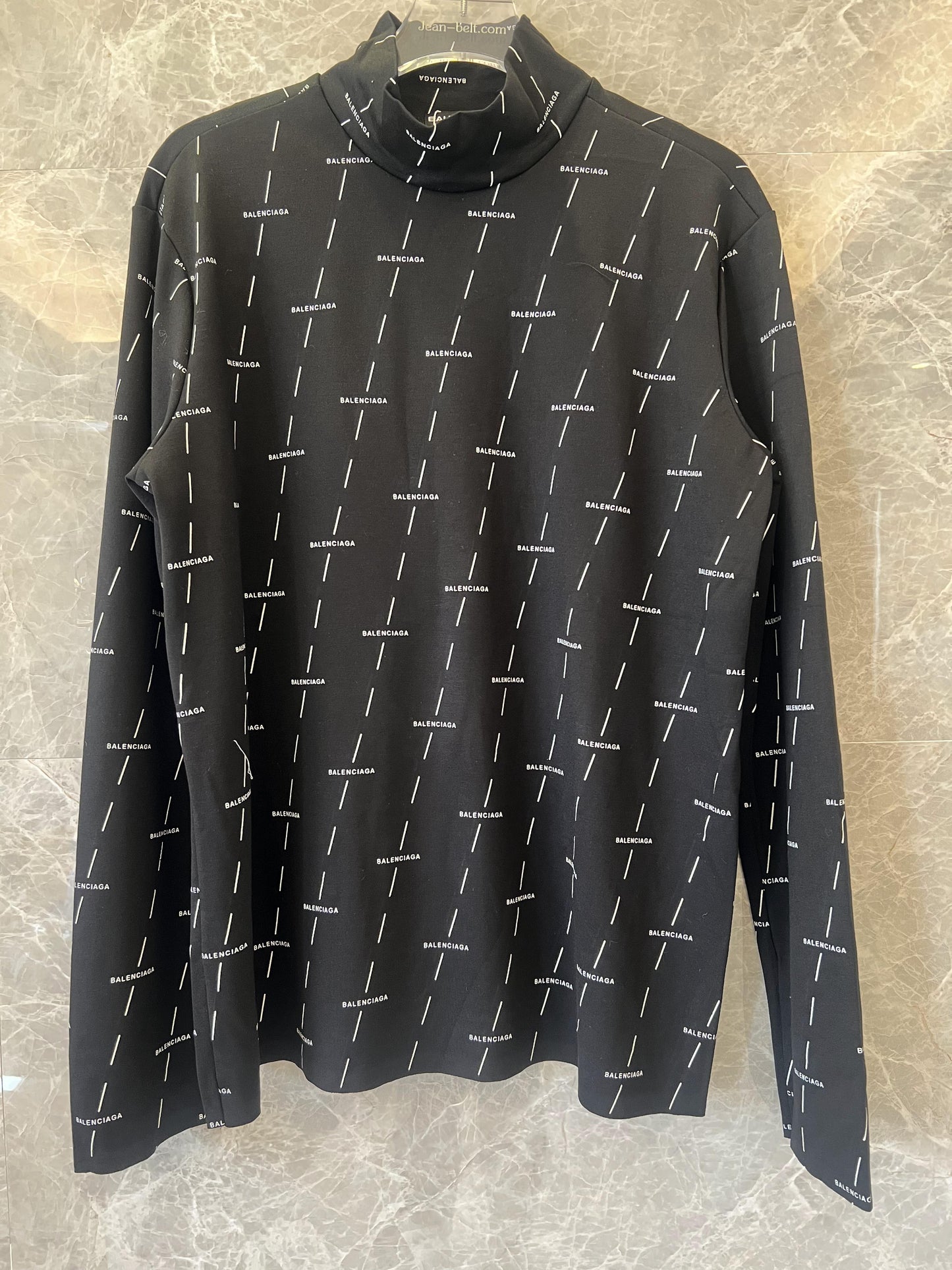 Balenciaga All-Over Logo Turtleneck Long Sleeve Top
