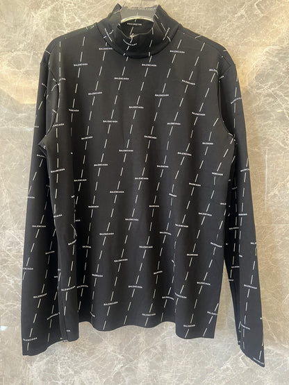 Balenciaga All-Over Logo Turtleneck Long Sleeve Top