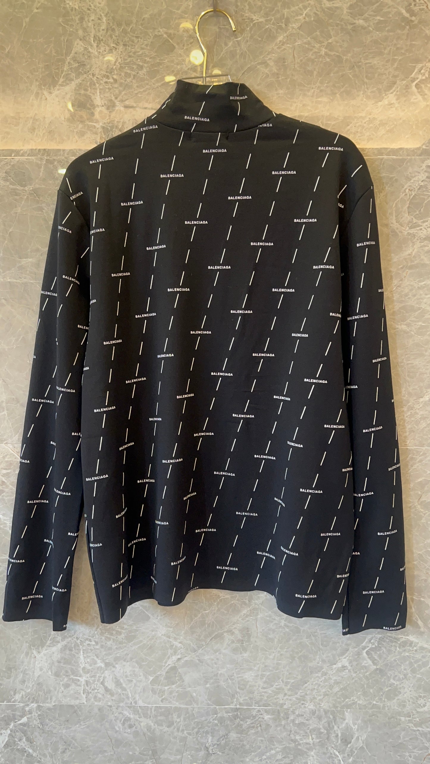 Balenciaga All-Over Logo Turtleneck Long Sleeve Top