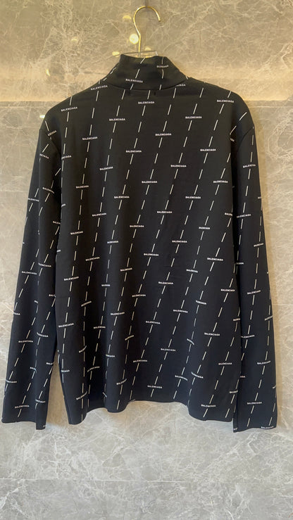 Balenciaga All-Over Logo Turtleneck Long Sleeve Top