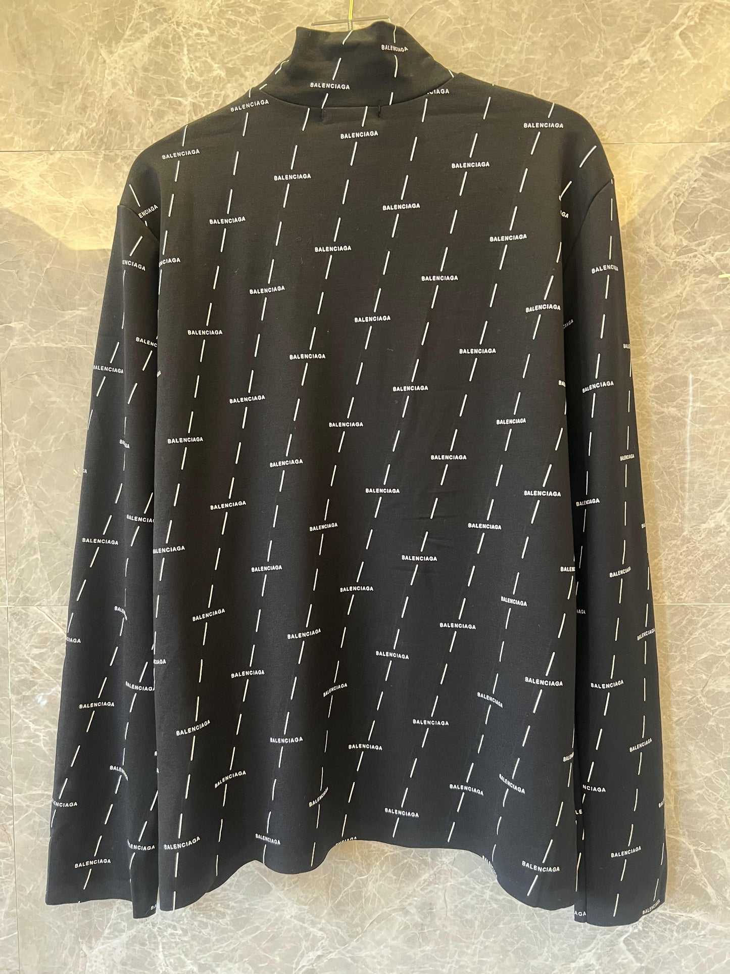 Balenciaga All-Over Logo Turtleneck Long Sleeve Top