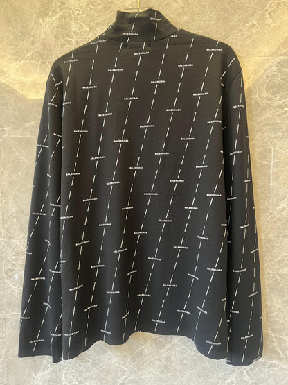 Balenciaga All-Over Logo Turtleneck Long Sleeve Top