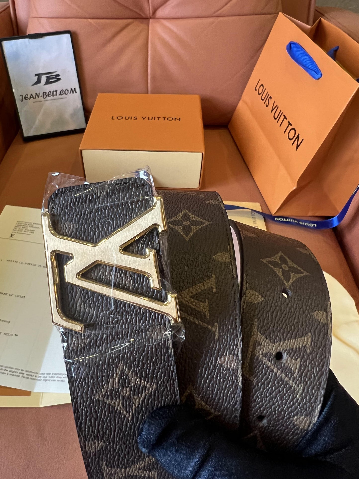 Cinturón de lona Louis Vuitton Damier Graphite con hebilla plateada con iniciales LV