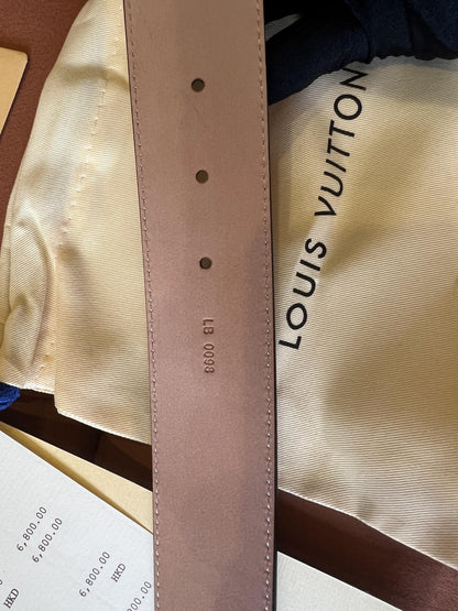 Cinturón de lona Louis Vuitton Damier Graphite con hebilla plateada con iniciales LV