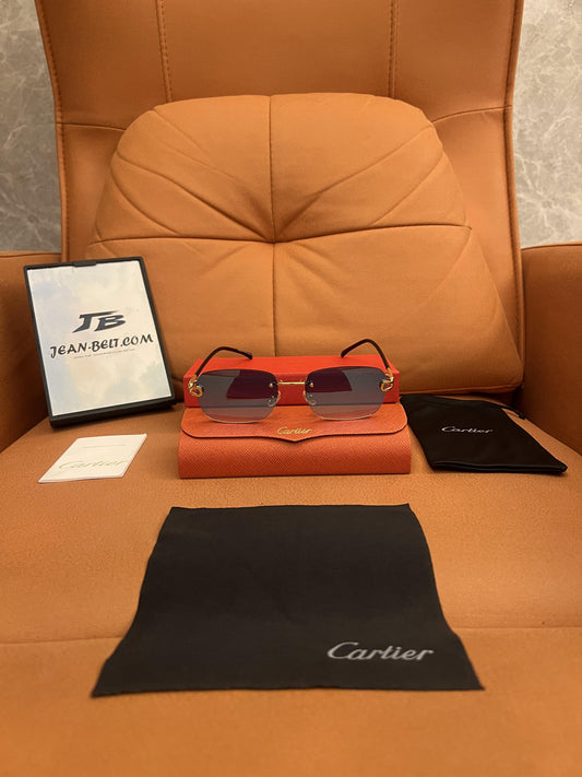 Cartier Rimless Aviator Sunglasses - Gold Frame with Blue Gradient Lenses