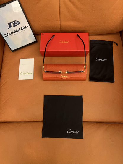 Cartier Rimless Aviator Sunglasses - Gold Frame with Blue Gradient Lenses