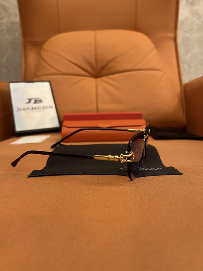 Cartier Rimless Aviator Sunglasses - Gold Frame with Blue Gradient Lenses