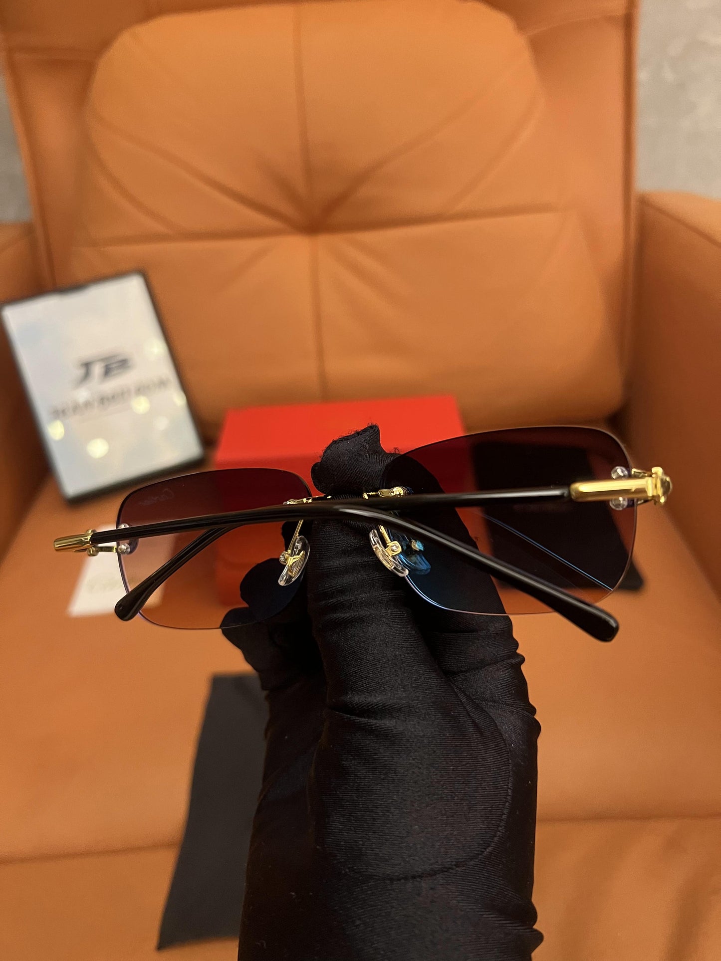 Cartier Rimless Aviator Sunglasses - Gold Frame with Blue Gradient Lenses