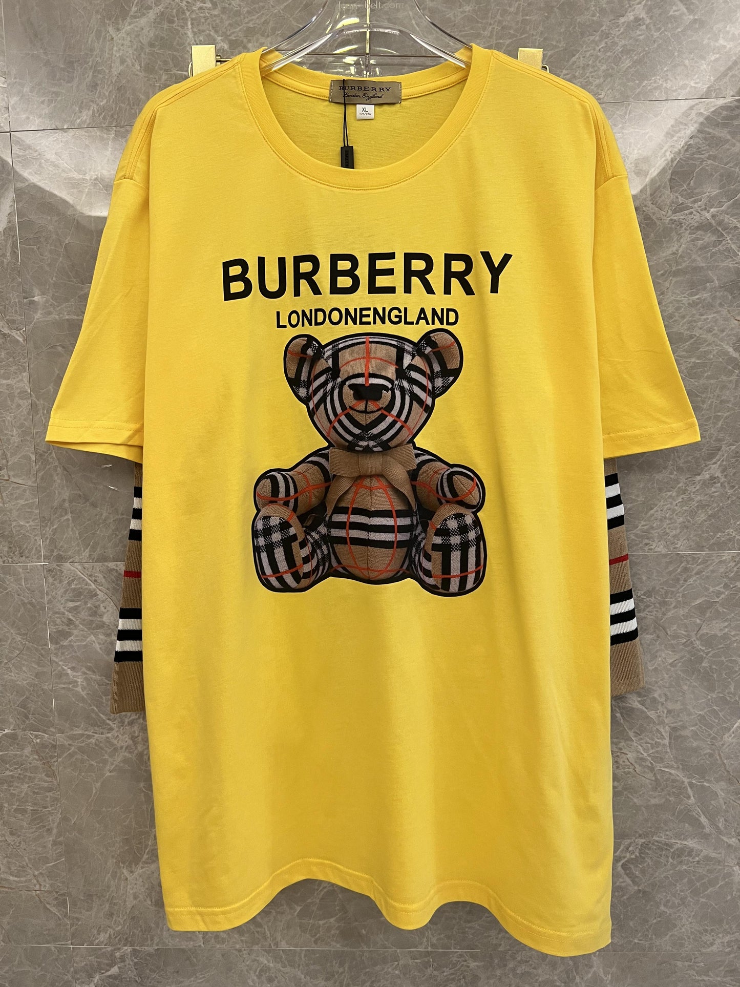 Burberry Yellow Teddy Bear T-shirt & Striped Knit Shorts Set