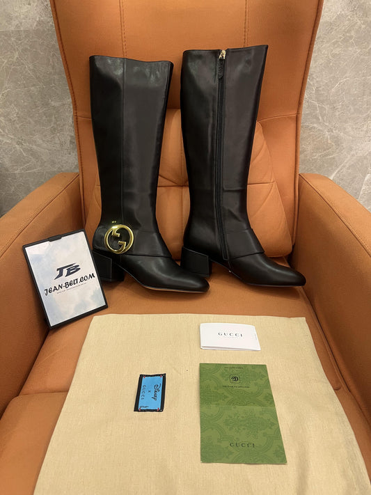 Botas altas hasta la rodilla Gucci nappa GG blondie de 55 mm en color negro