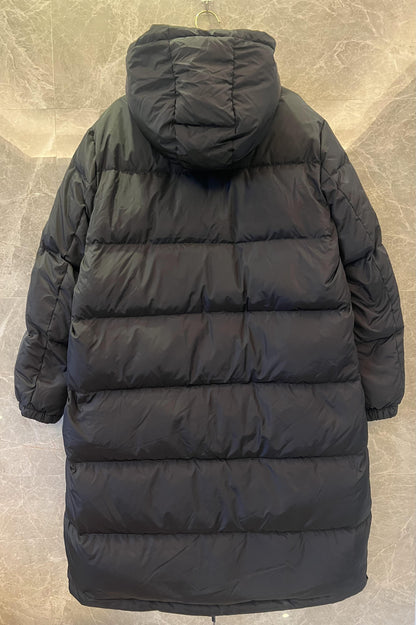 Prada down jacket with fur-trimmed hood in black