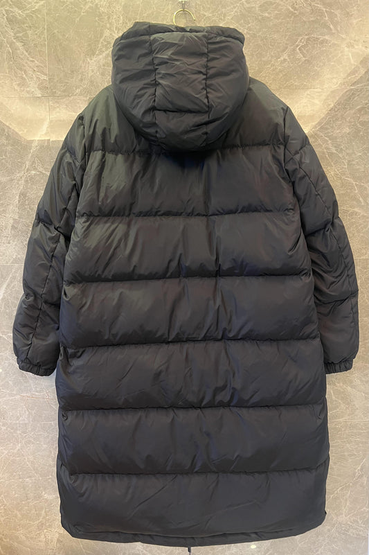 Prada down jacket with fur-trimmed hood in black
