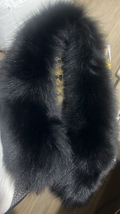 Prada down jacket with fur-trimmed hood in black