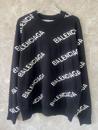 Balenciaga All-Over Logo Print Sweater